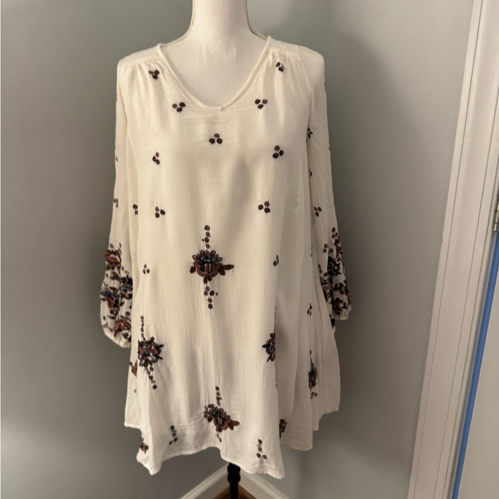 Free People Emma white & multicolor floral embroidery boho swing dress size S